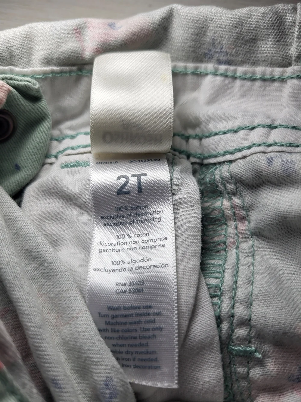 OshKosh B'gosh Toddler Bib Overalls Floral Mint Sage Green Cotton Cottagecore.